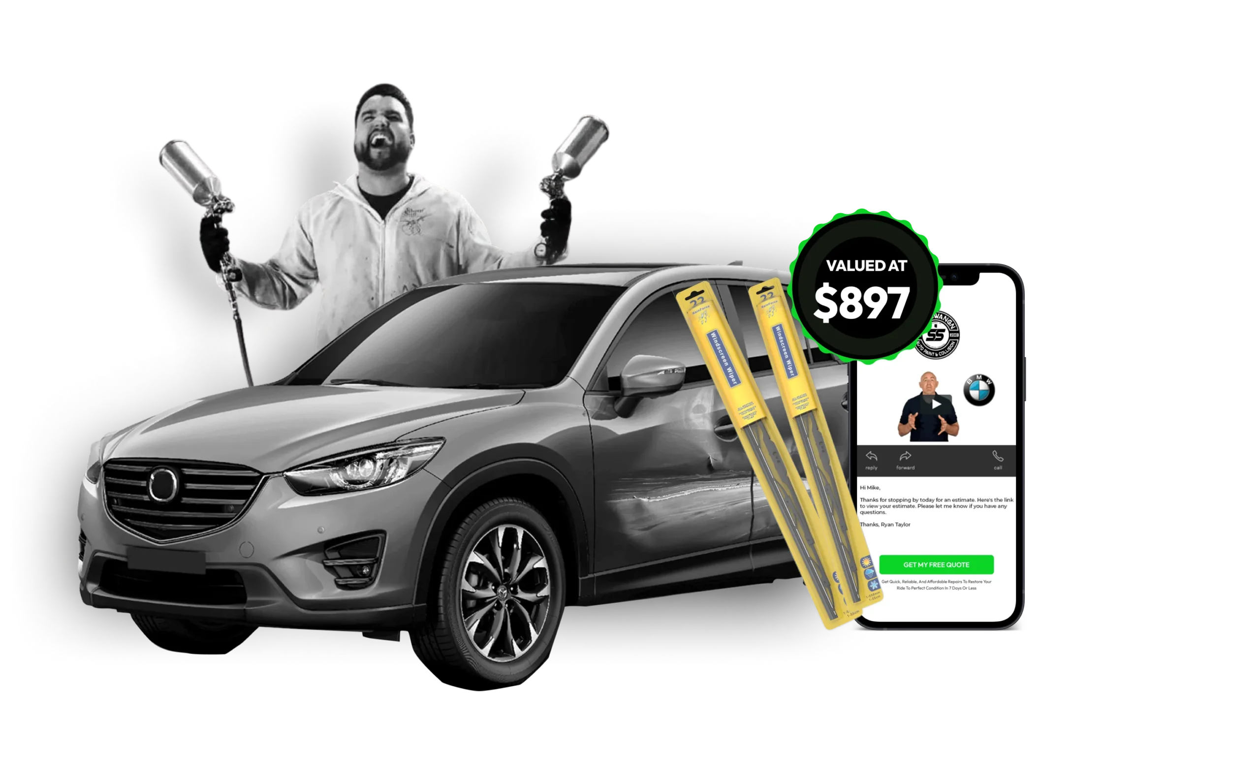 ss collision auto paint Car with spray painter and wiper blades offer