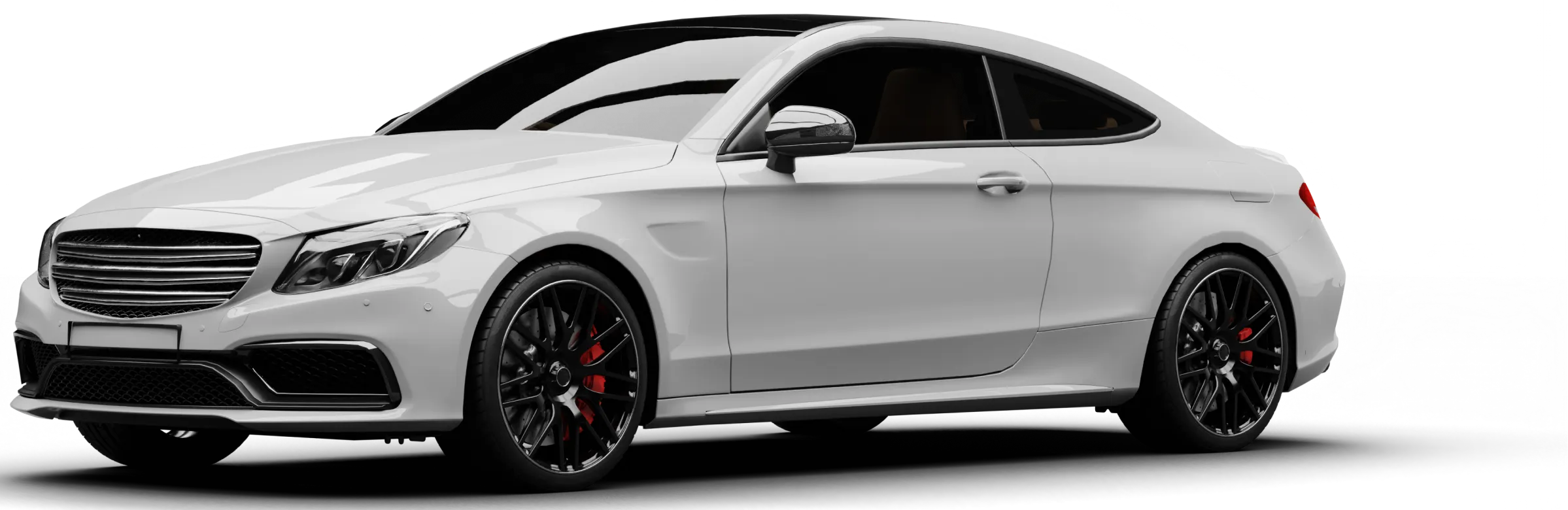 Sleek white sports car with black wheels