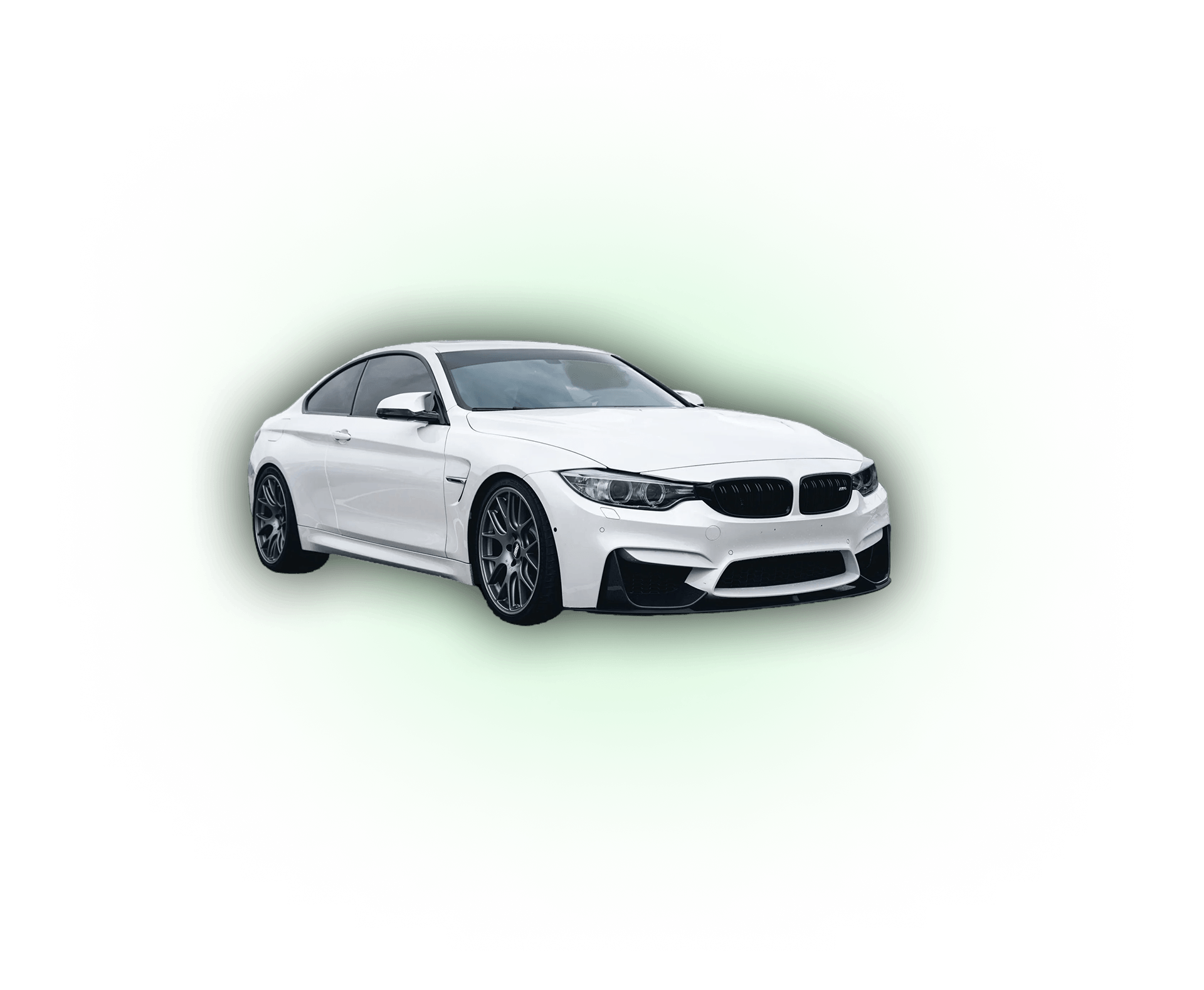 White car with green glowing background