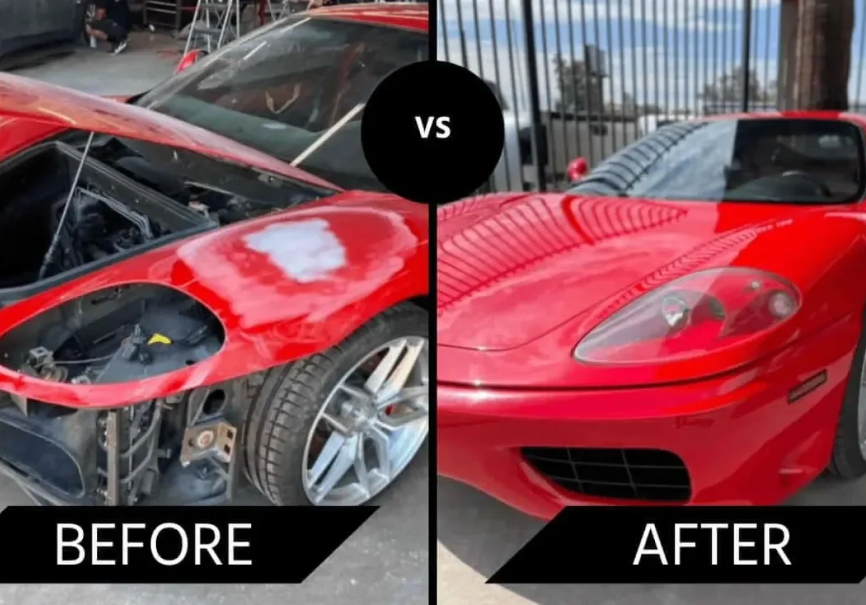 ss collision Red sports car before and after repair ss collision Red sports car before and after repair