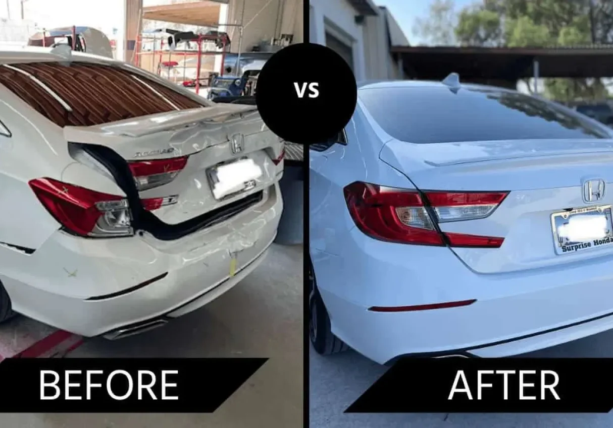 ss collision Car rear bumper repair Car rear bumper repair: before and after images.